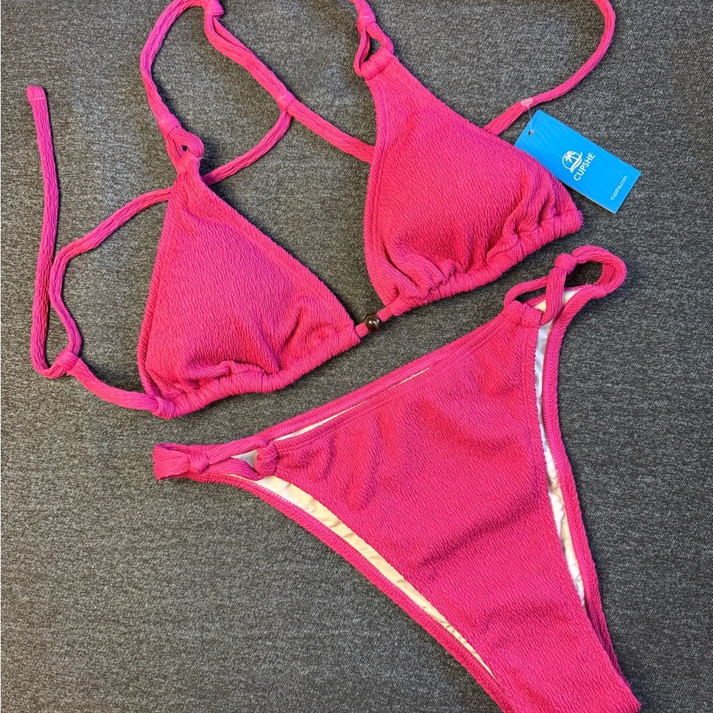 Cupshe Magenta Textured Triangle Bikini Set - Picture 3 of 6